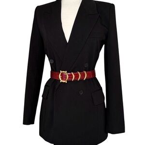 Vintage Escada Red Croc Embossed Leather Belt Gold Statement Buckle Italy Small